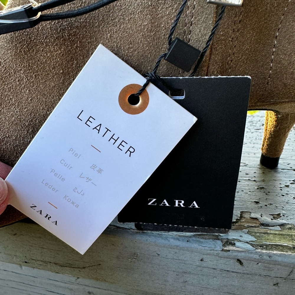 NWT Zara SPLIT KITTEN Heel Genuine Leather Camel Suede Zip Bootie Pointy Toe 41 - Picture 5 of 10